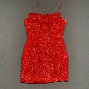 B Smart Red Sequin Spaghetti Strap Mini Dress Party Club NYE Christmas Size XL‎